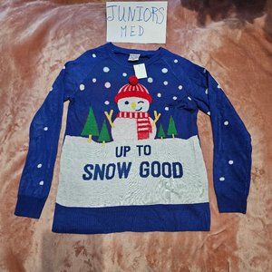 Juniors M Snowman Up to Snow Good Embellished Pullover Knit Sweater NWT